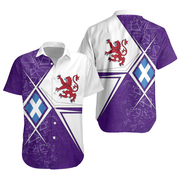 Scotland Short Sleeve Shirt Purple Shard Lion Saltire Fusion Urban Highland Graphic Style