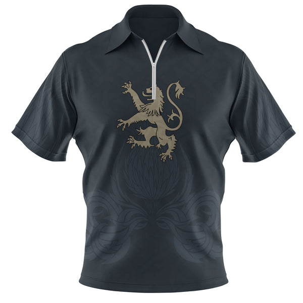 Scotland Zip Polo Shirt Twin Lion Crest Midnight Thistle Heritage Edition