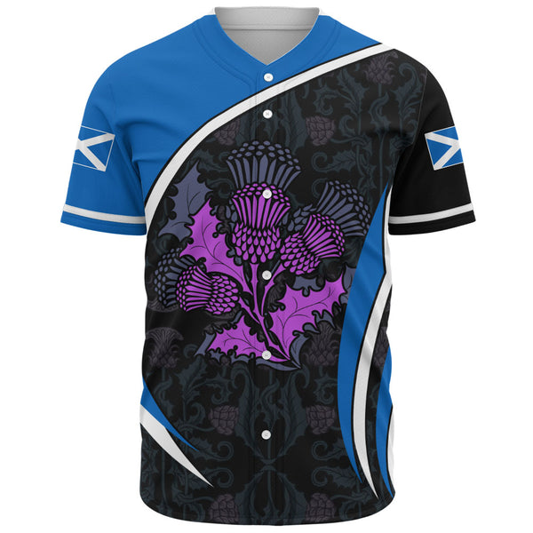 Scotland Baseball Shirt Purple Thistle Modern Saltire Lines Highland Heritage Floral Power