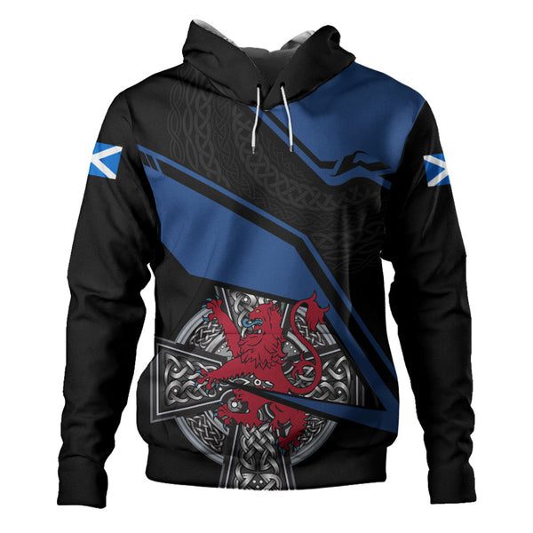 Scotland Hoodie Red Lion Celtic Grid Armor Blue Black Warrior Path Edition