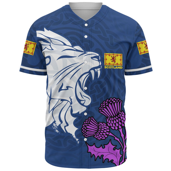 Scotland Baseball Shirt Roaring Lion Thistle Pride Blue Bold National Identity Spiritwear