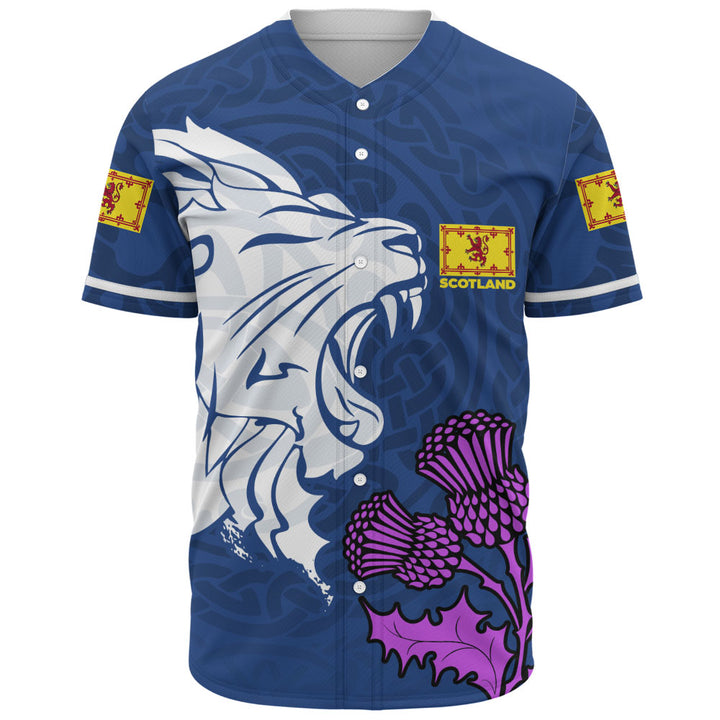 Scotland Baseball Shirt Roaring Lion Thistle Pride Blue Bold National Identity Spiritwear