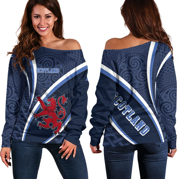 Scotland Off Shoulder Sweatshirt Roaring Highland Pride Eternal Crest Power
