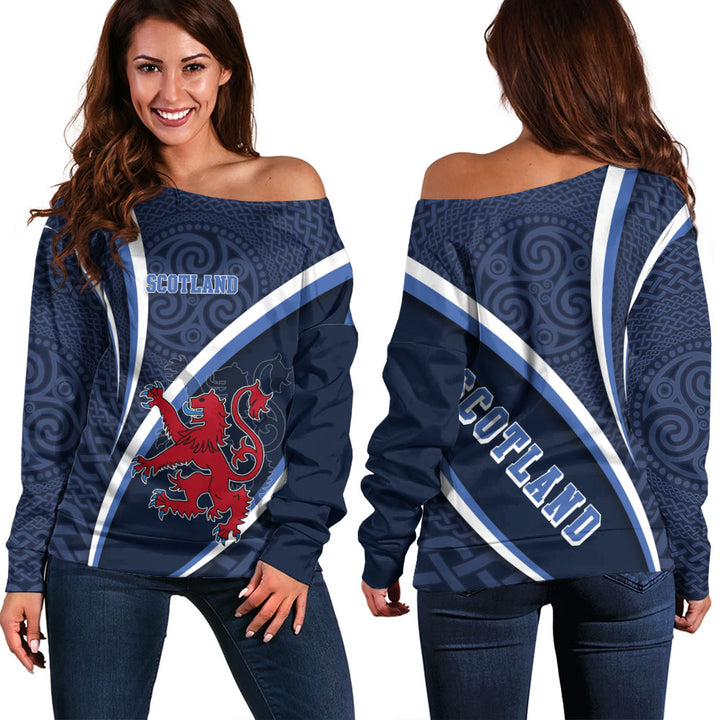 Scotland Off Shoulder Sweatshirt Roaring Highland Pride Eternal Crest Power
