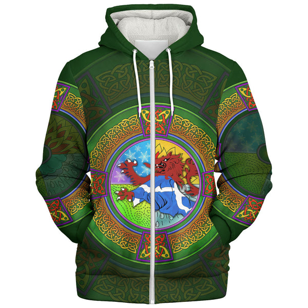Scotland Sherpa Hoodie Celtic Seasons Red Lion Saltire Tartan Heritage Pattern