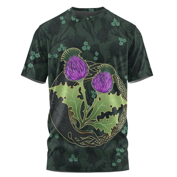 Scotland T-Shirt Thistle Bloom Celtic Emblem Nature Heritage Green Pattern Art