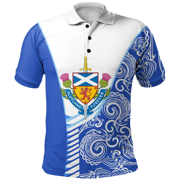 Scotland Polo Shirt Ocean Crest Saltire Shield Sword Thistle Legacy Forever Edition