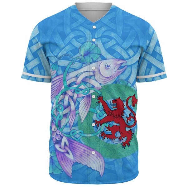 Scotland Baseball Shirt Celtic Salmon Red Lion Spiritwater Heritage Mythical Highland Art