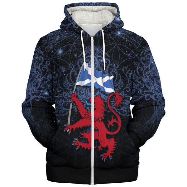 Scotland Sherpa Hoodie Starborn Lion Saltire Banner Celestial Blue Highland Pride Gear