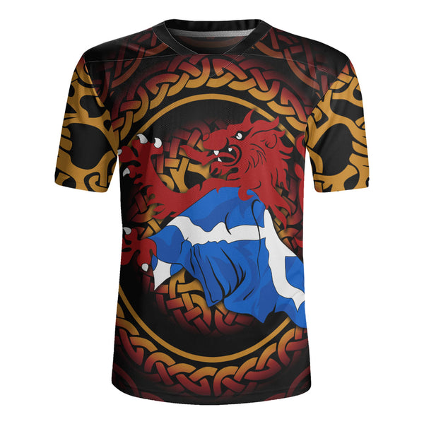 Scotland Rugby Jersey Burning Lion Celtic Flame Saltire Embrace Warrior Spirit Armor