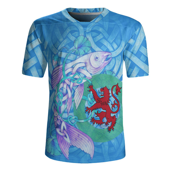 Scotland Rugby Jersey Celtic Salmon Red Lion Spiritwater Heritage Mythical Highland Art