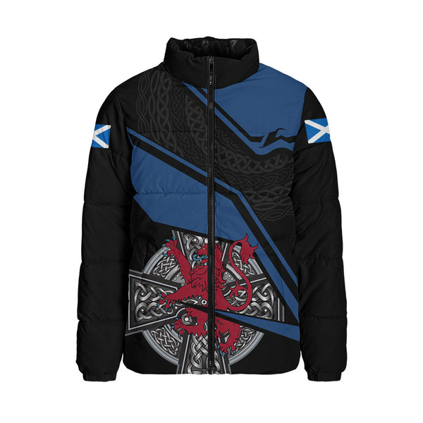 Scotland Padded Jacket Red Lion Celtic Grid Armor Blue Black Warrior Path Edition