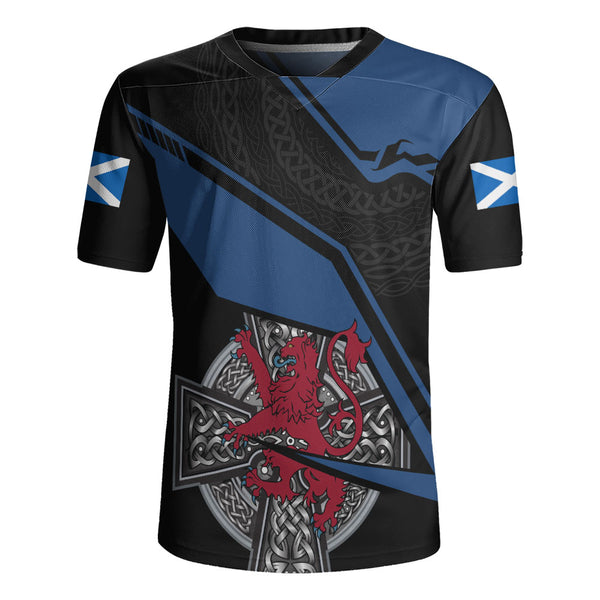 Scotland Rugby Jersey Red Lion Celtic Grid Armor Blue Black Warrior Path Edition