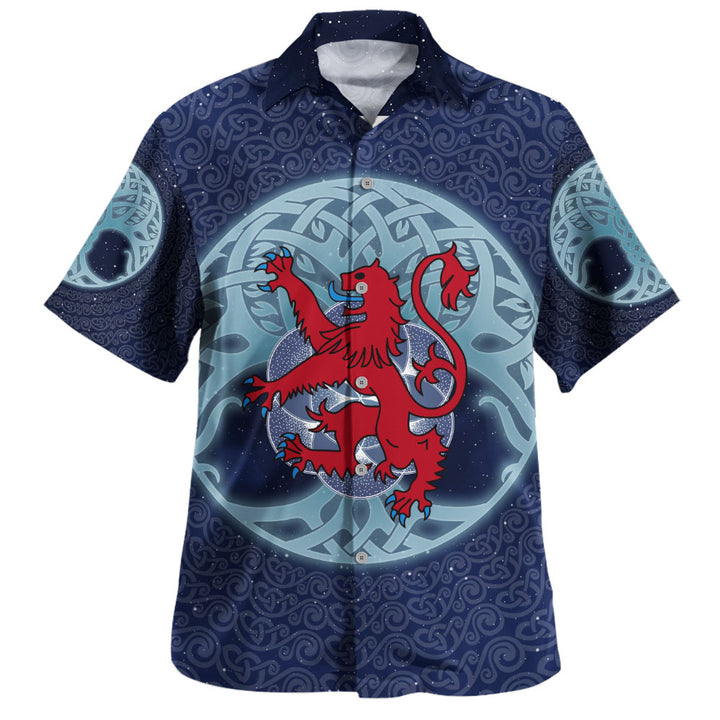Scotland Hawaiian Shirt Celestial Rampant Lion Mystic Knot Circle Legacy