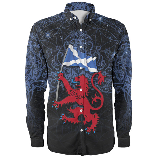 Scotland Long Sleeve Shirt Starborn Lion Saltire Banner Celestial Blue Highland Pride Gear