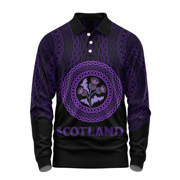Scotland Long Sleeve Polo Shirt Thistle Embrace of the Celtic Night