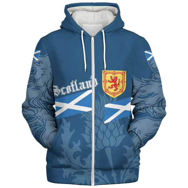 Scotland Sherpa Hoodie Saltire Thistle Crest Blue Heritage Emblem National Pride Wear