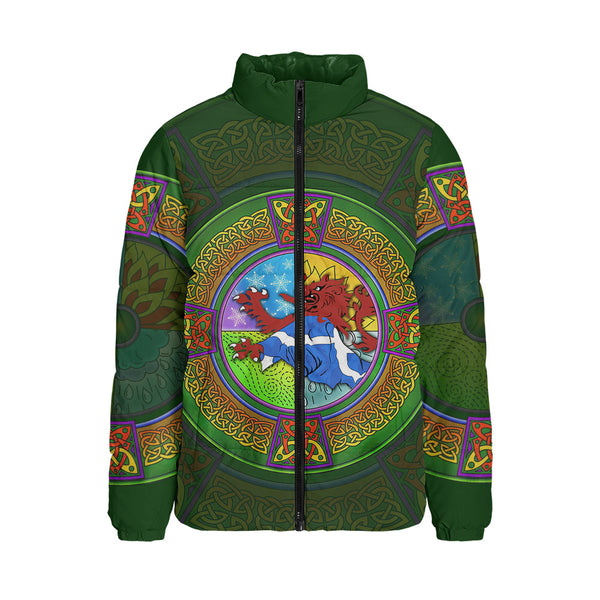 Scotland Padded Jacket Celtic Seasons Red Lion Saltire Tartan Heritage Pattern