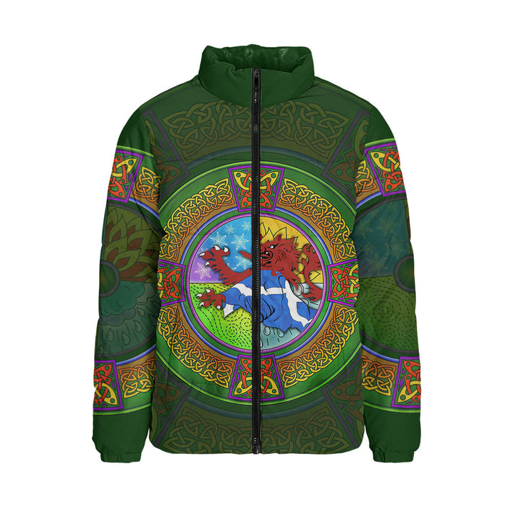 Scotland Padded Jacket Celtic Seasons Red Lion Saltire Tartan Heritage Pattern