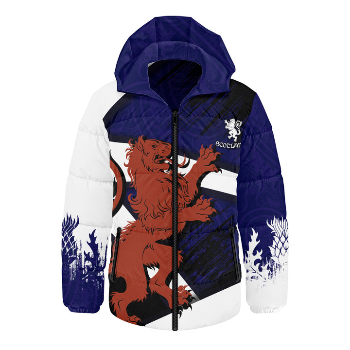 Scotland Hooded Padded Jacket Roar of the Highland Lion Across the Saltire Sky