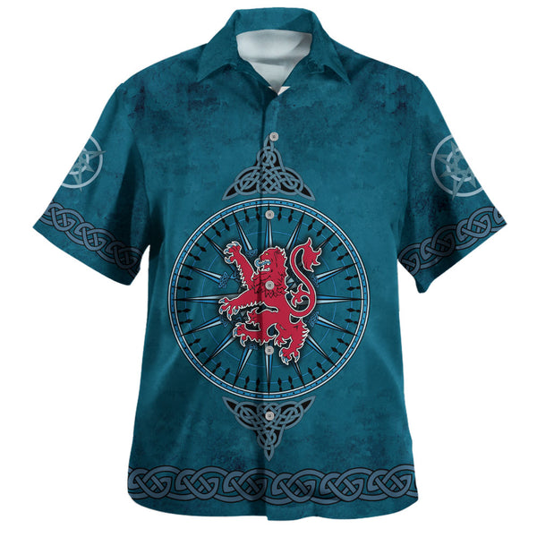 Scotland Hawaiian Shirt Celtic Compass Red Lion Direction Noble Highland Legacy Armor