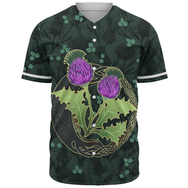 Scotland Baseball Shirt Thistle Bloom Celtic Emblem Nature Heritage Green Pattern Art