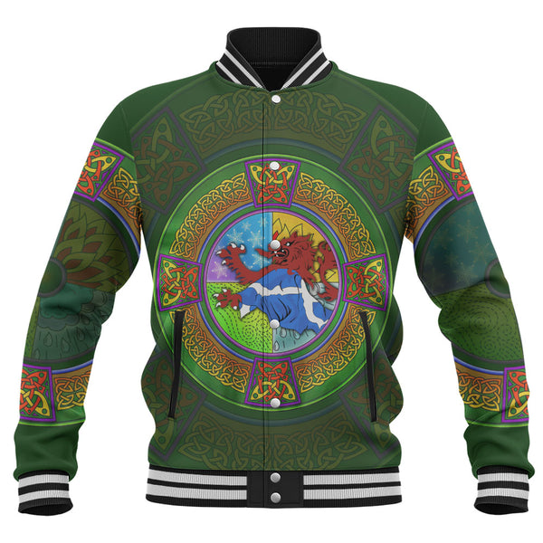 Scotland Baseball Jacket Celtic Seasons Red Lion Saltire Tartan Heritage Pattern