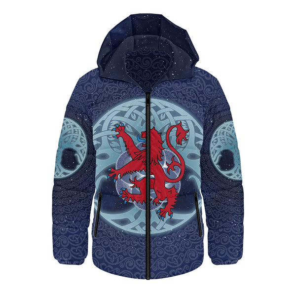 Scotland Hooded Padded Jacket Celestial Rampant Lion Mystic Knot Circle Legacy