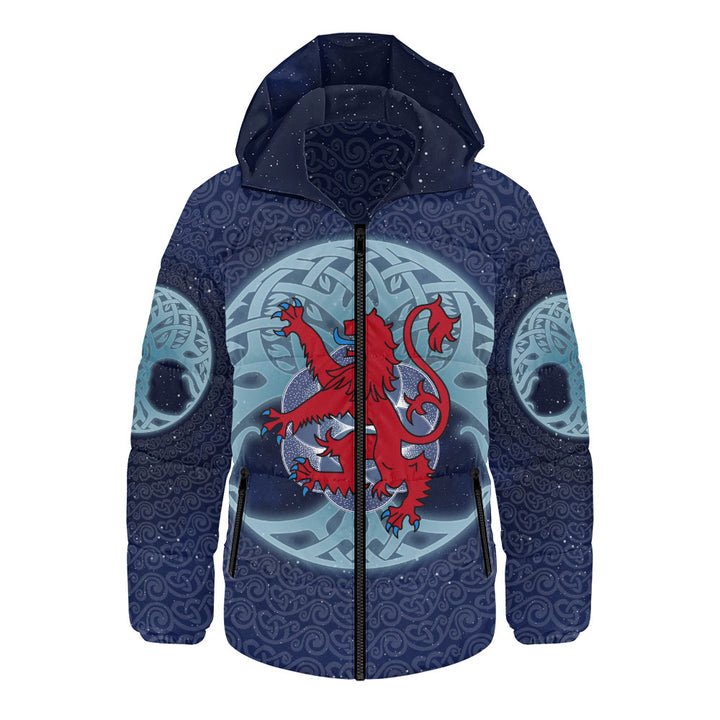 Scotland Hooded Padded Jacket Celestial Rampant Lion Mystic Knot Circle Legacy