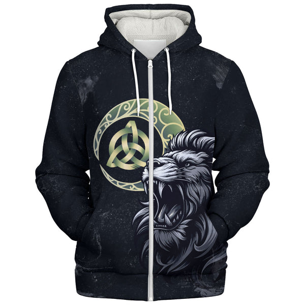 Scotland Sherpa Hoodie The Roar Beneath the Triquetra Moon Celtic Eclipse