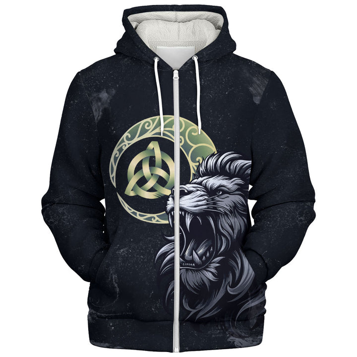 Scotland Sherpa Hoodie The Roar Beneath the Triquetra Moon Celtic Eclipse