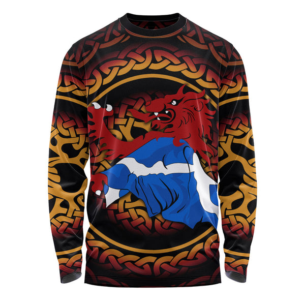 Scotland Long Sleeve T-Shirt Burning Lion Celtic Flame Saltire Embrace Warrior Spirit Armor