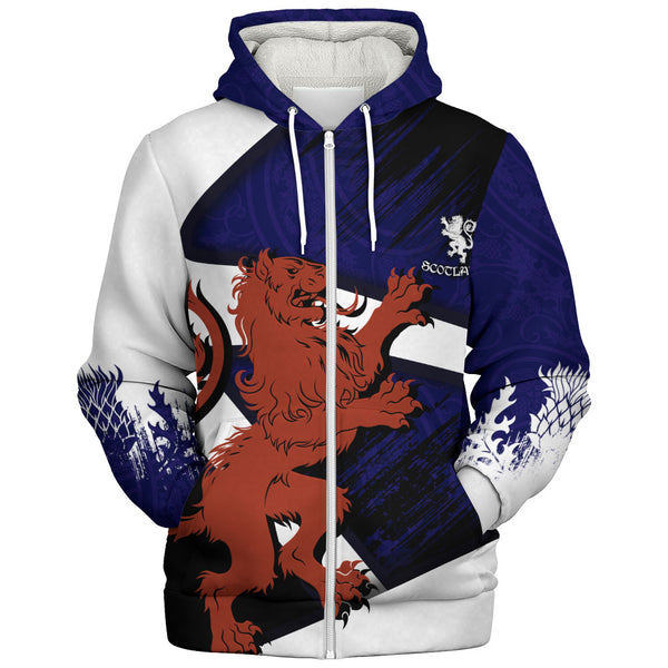 Scotland Sherpa Hoodie Roar of the Highland Lion Across the Saltire Sky