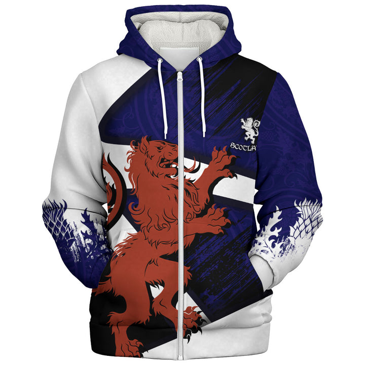 Scotland Sherpa Hoodie Roar of the Highland Lion Across the Saltire Sky