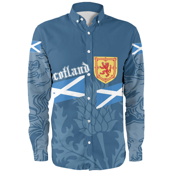 Scotland Long Sleeve Shirt Saltire Thistle Crest Blue Heritage Emblem National Pride Wear