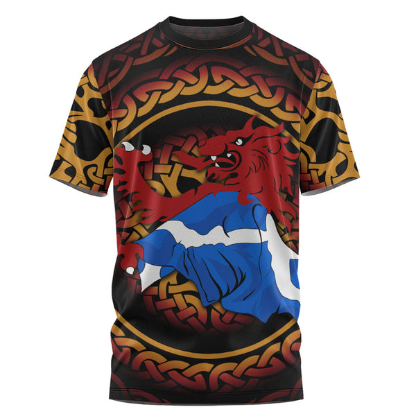 Scotland T-Shirt Burning Lion Celtic Flame Saltire Embrace Warrior Spirit Armor