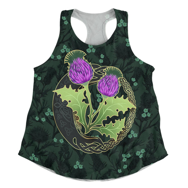 Scotland Women Tank Thistle Bloom Celtic Emblem Nature Heritage Green Pattern Art