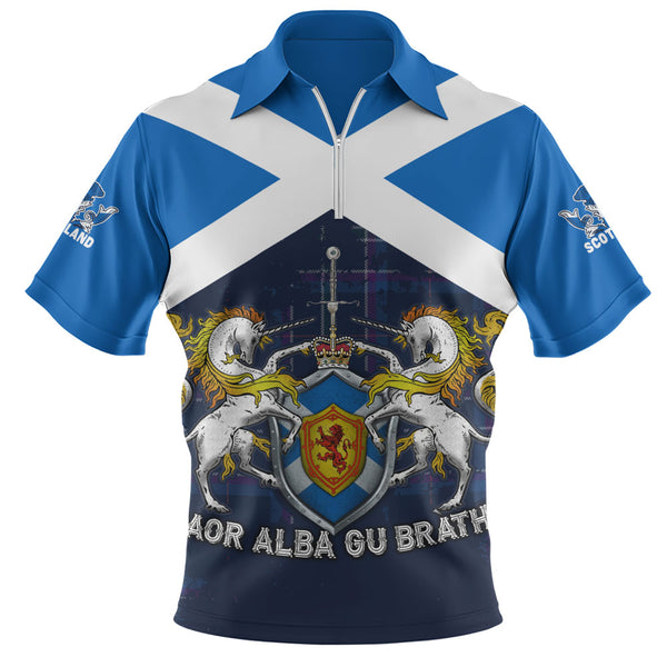 Scotland Zip Polo Shirt Saor Alba Unicorn Crest Edition