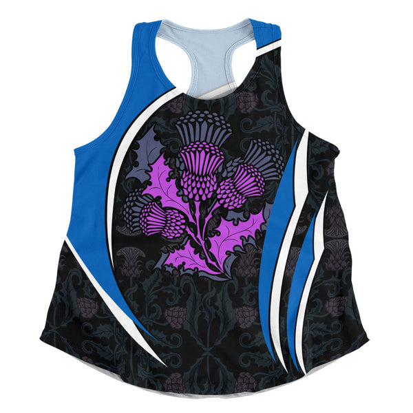 Scotland Women Tank Purple Thistle Modern Saltire Lines Highland Heritage Floral Power