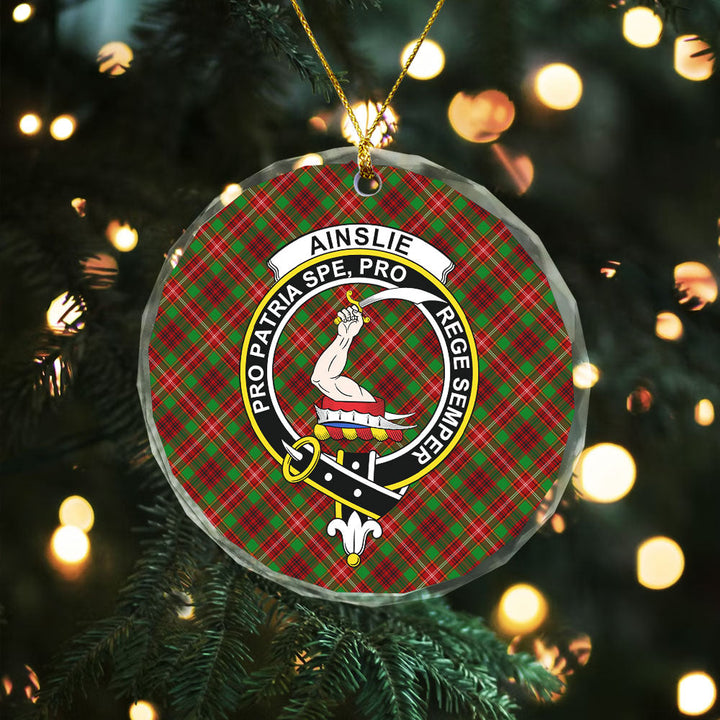 Ainslie Clan Badge Tartan Glass Ornament