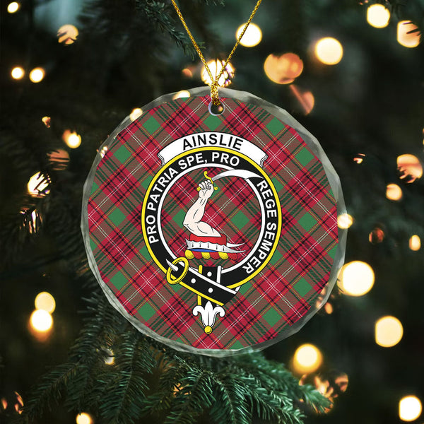 Ainslie Modern Clan Badge Tartan Glass Ornament