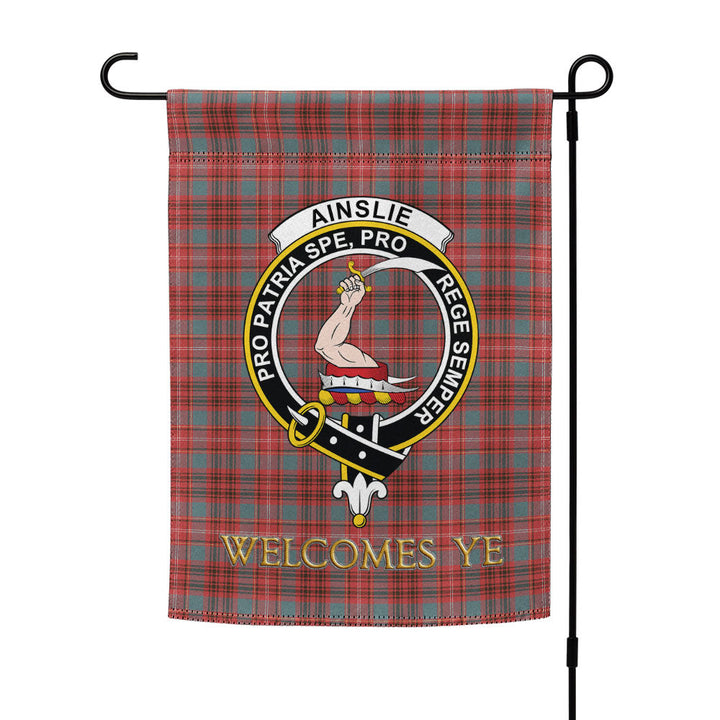 Ainslie Weathered Clan Badge Tartan Garden Flag