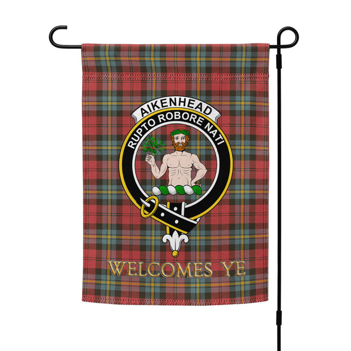 Aitken Weathered Clan Badge Tartan Garden Flag