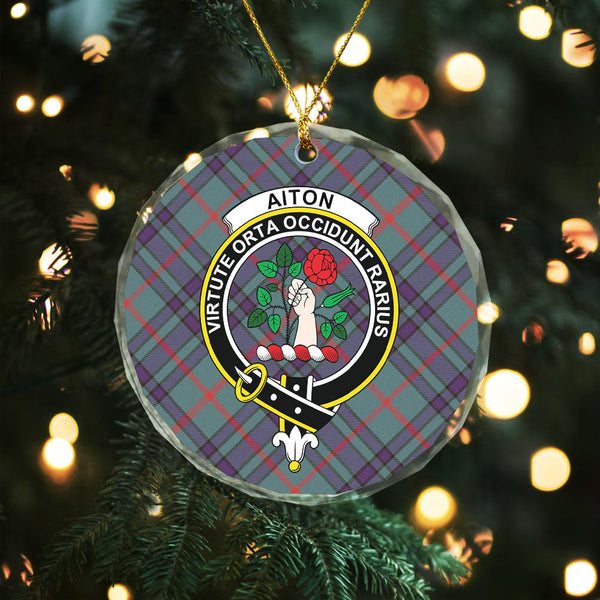 Aiton Weathered Clan Badge Tartan Glass Ornament
