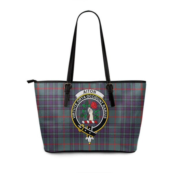 Aiton Weathered Clan Badge Tartan Leather Tote Bag