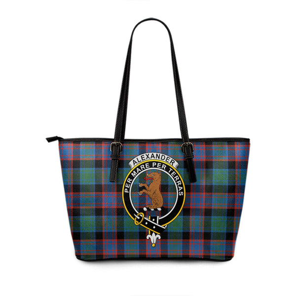 Alexander Hunting Ancient Clan Badge Tartan Leather Tote Bag