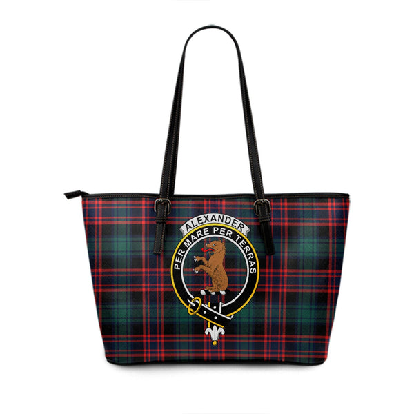 Alexander Hunting Modern Clan Badge Tartan Leather Tote Bag
