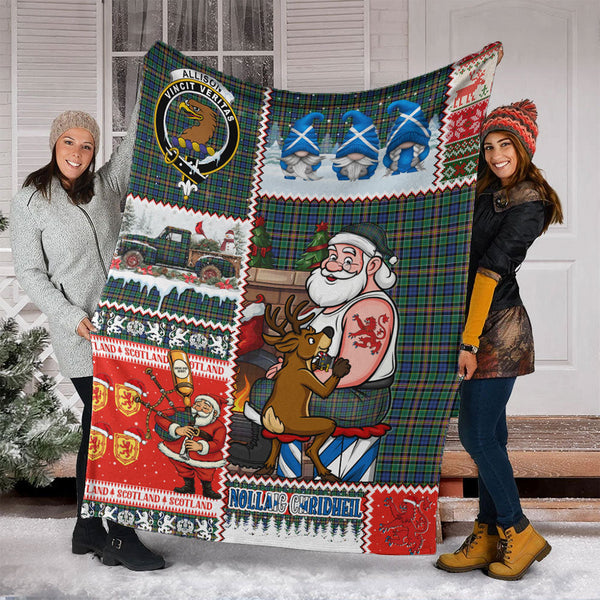 Allison Clan Badge Tartan Blanket Scotland Santa Tattoo Christmas Comic Patchwork Style