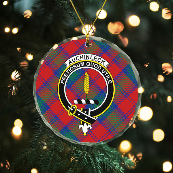 Auchinleck Clan Badge Tartan Glass Ornament