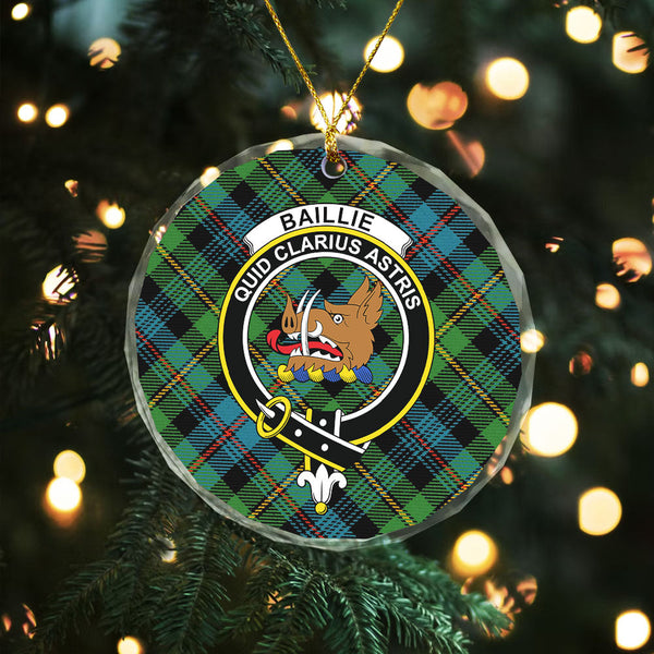 Baillie Ancient Clan Badge Tartan Glass Ornament
